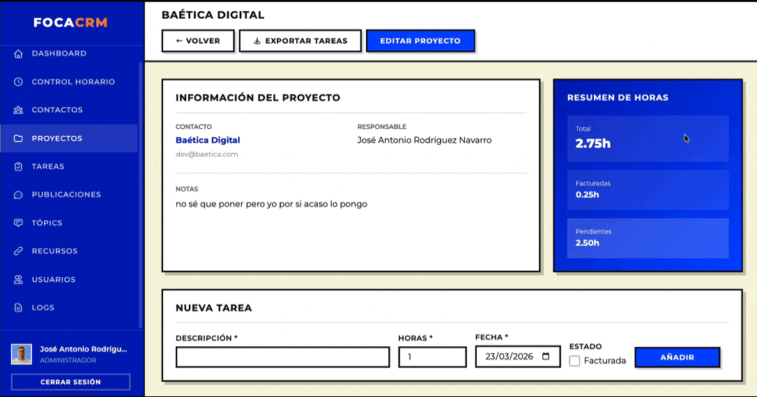 Vista detalle de proyecto